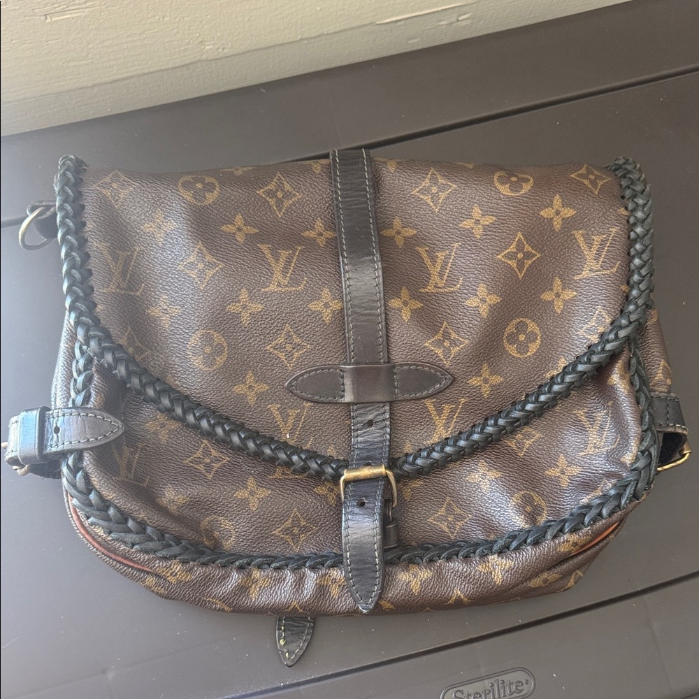 Louis Vuitton Monogram Braided-Trim Satchel in Dark Brown